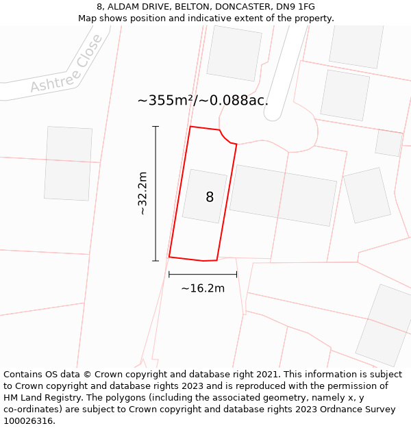 8, ALDAM DRIVE, BELTON, DONCASTER, DN9 1FG: Plot and title map