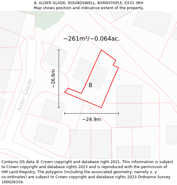 8, ALDER GLADE, ROUNDSWELL, BARNSTAPLE, EX31 3RH: Plot and title map