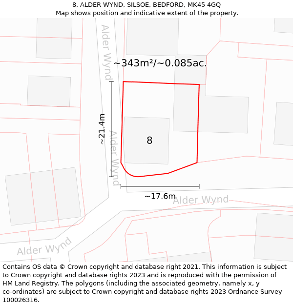 8, ALDER WYND, SILSOE, BEDFORD, MK45 4GQ: Plot and title map