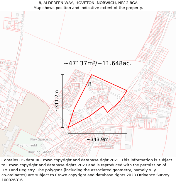 8, ALDERFEN WAY, HOVETON, NORWICH, NR12 8GA: Plot and title map