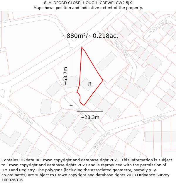 8, ALDFORD CLOSE, HOUGH, CREWE, CW2 5JX: Plot and title map