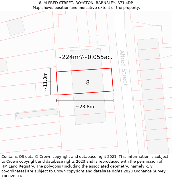 8, ALFRED STREET, ROYSTON, BARNSLEY, S71 4DP: Plot and title map