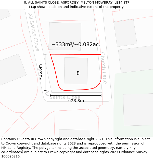 8, ALL SAINTS CLOSE, ASFORDBY, MELTON MOWBRAY, LE14 3TF: Plot and title map