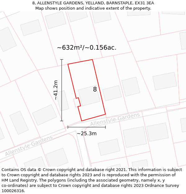 8, ALLENSTYLE GARDENS, YELLAND, BARNSTAPLE, EX31 3EA: Plot and title map