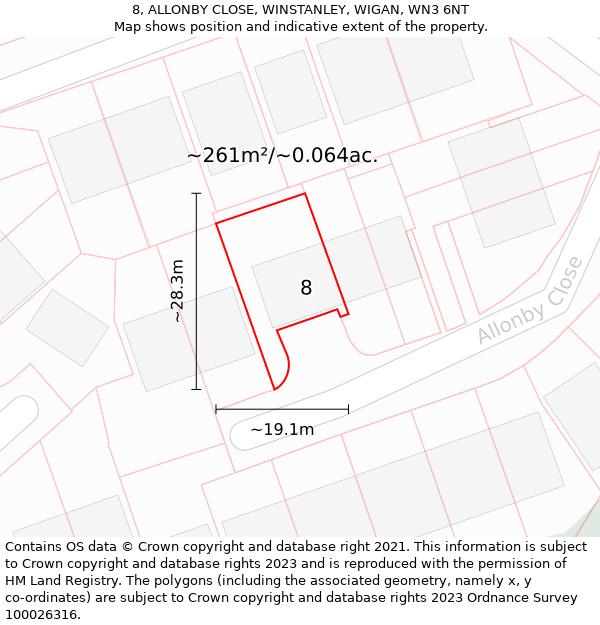 8, ALLONBY CLOSE, WINSTANLEY, WIGAN, WN3 6NT: Plot and title map