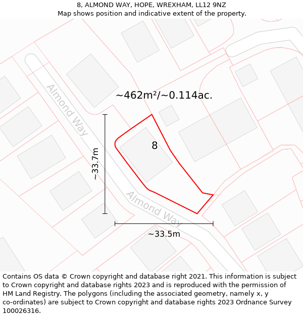 8, ALMOND WAY, HOPE, WREXHAM, LL12 9NZ: Plot and title map