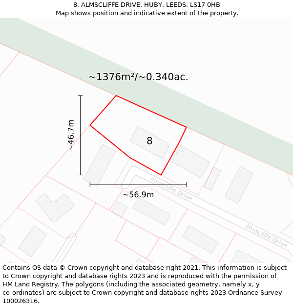 8, ALMSCLIFFE DRIVE, HUBY, LEEDS, LS17 0HB: Plot and title map