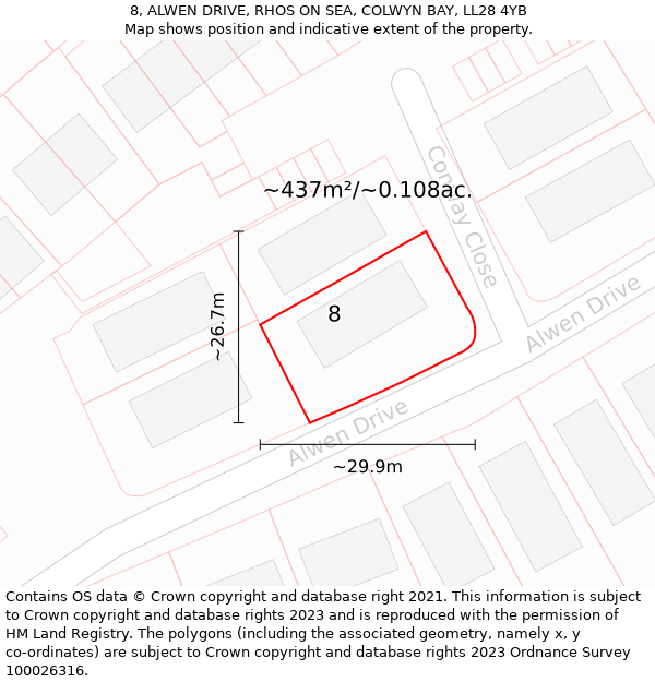 8, ALWEN DRIVE, RHOS ON SEA, COLWYN BAY, LL28 4YB: Plot and title map