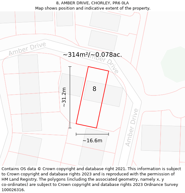 8, AMBER DRIVE, CHORLEY, PR6 0LA: Plot and title map