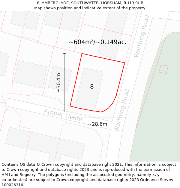 8, AMBERGLADE, SOUTHWATER, HORSHAM, RH13 9UB: Plot and title map