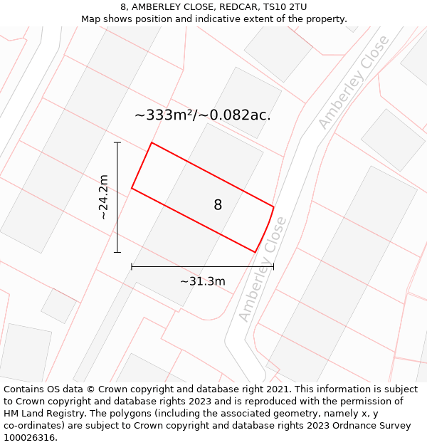 8, AMBERLEY CLOSE, REDCAR, TS10 2TU: Plot and title map