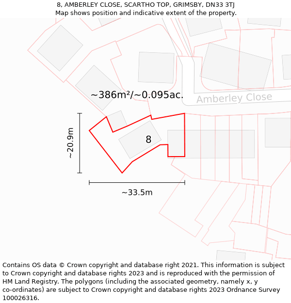 8, AMBERLEY CLOSE, SCARTHO TOP, GRIMSBY, DN33 3TJ: Plot and title map