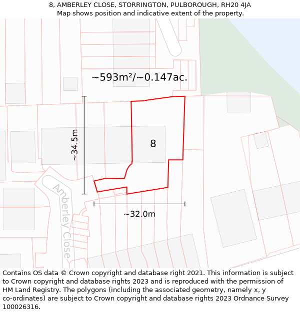 8, AMBERLEY CLOSE, STORRINGTON, PULBOROUGH, RH20 4JA: Plot and title map