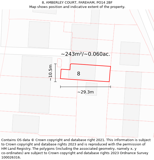 8, AMBERLEY COURT, FAREHAM, PO14 2BF: Plot and title map