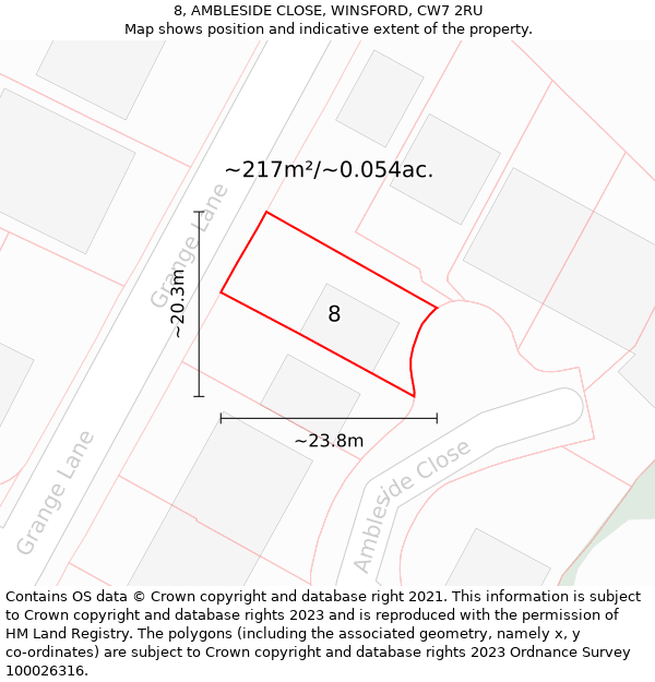 8, AMBLESIDE CLOSE, WINSFORD, CW7 2RU: Plot and title map