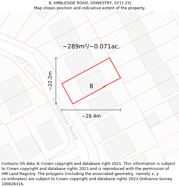 8, AMBLESIDE ROAD, OSWESTRY, SY11 2YJ: Plot and title map