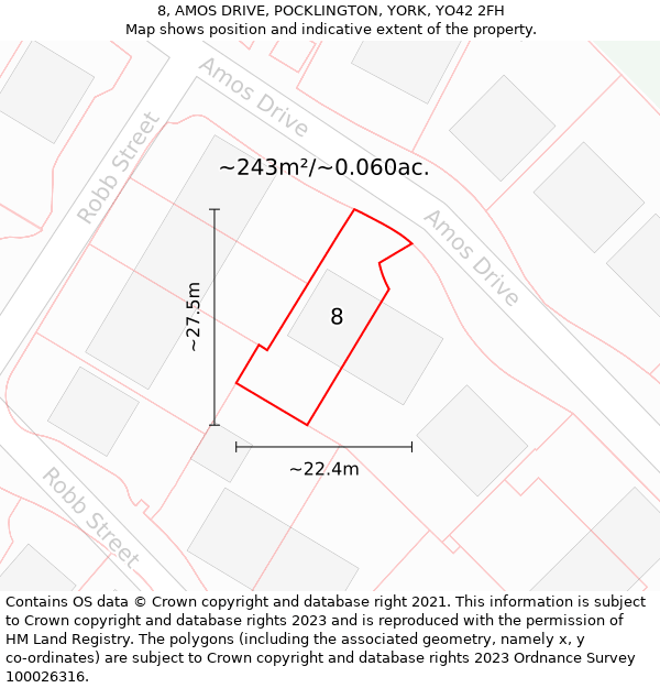 8, AMOS DRIVE, POCKLINGTON, YORK, YO42 2FH: Plot and title map