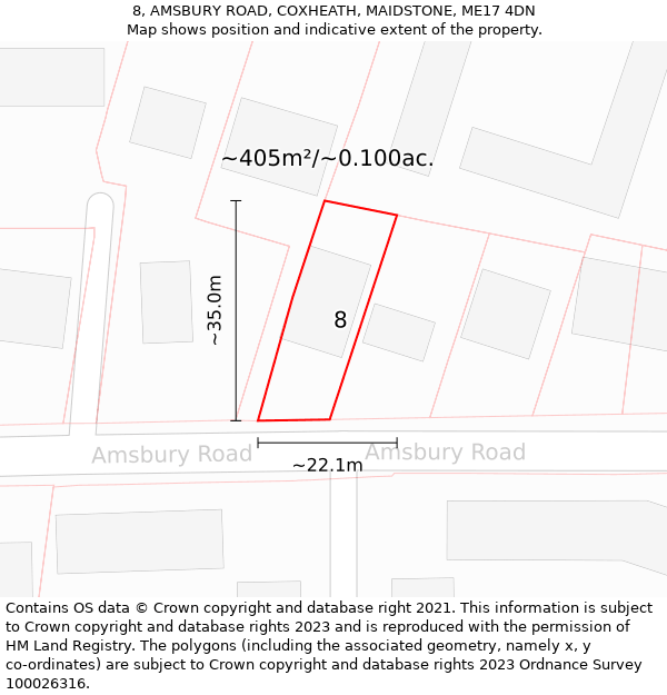 8, AMSBURY ROAD, COXHEATH, MAIDSTONE, ME17 4DN: Plot and title map