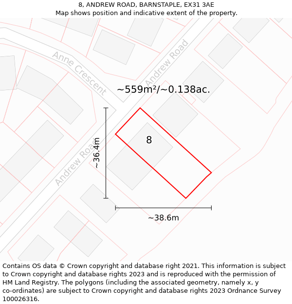 8, ANDREW ROAD, BARNSTAPLE, EX31 3AE: Plot and title map