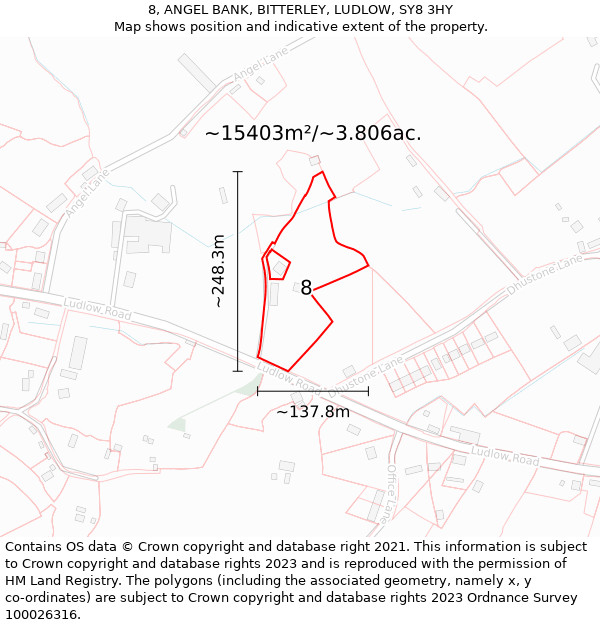8, ANGEL BANK, BITTERLEY, LUDLOW, SY8 3HY: Plot and title map