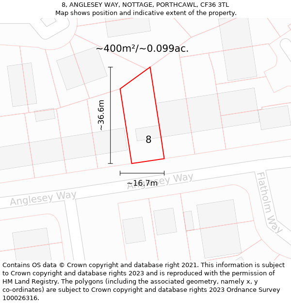 8, ANGLESEY WAY, NOTTAGE, PORTHCAWL, CF36 3TL: Plot and title map