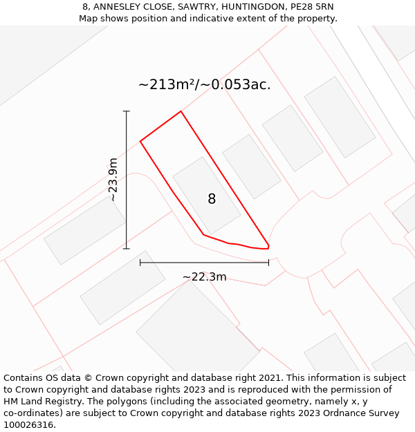 8, ANNESLEY CLOSE, SAWTRY, HUNTINGDON, PE28 5RN: Plot and title map