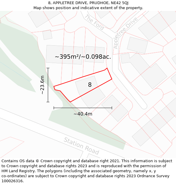 8, APPLETREE DRIVE, PRUDHOE, NE42 5QJ: Plot and title map