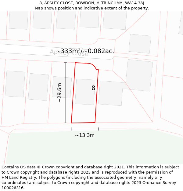 8, APSLEY CLOSE, BOWDON, ALTRINCHAM, WA14 3AJ: Plot and title map