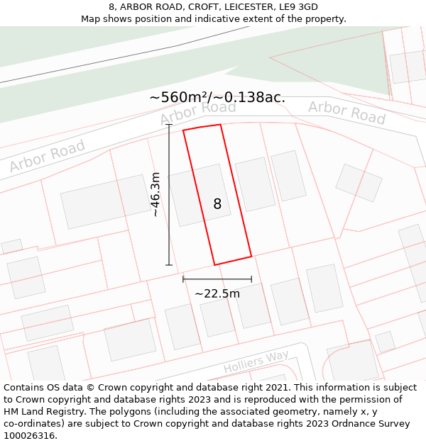 8, ARBOR ROAD, CROFT, LEICESTER, LE9 3GD: Plot and title map