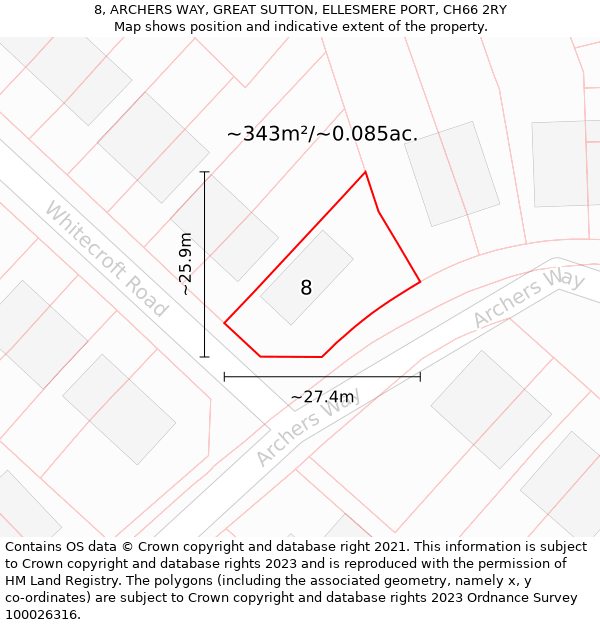 8, ARCHERS WAY, GREAT SUTTON, ELLESMERE PORT, CH66 2RY: Plot and title map