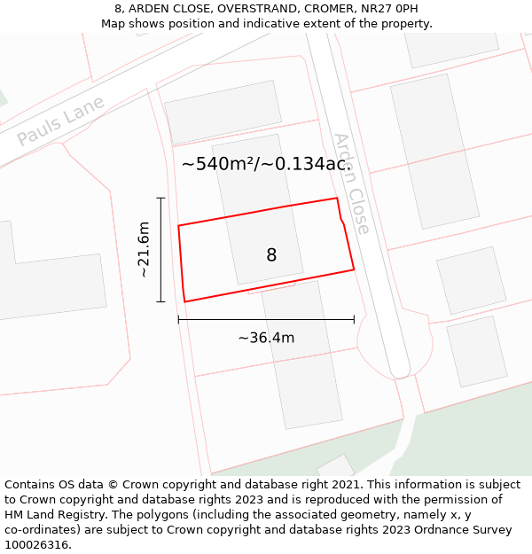 8, ARDEN CLOSE, OVERSTRAND, CROMER, NR27 0PH: Plot and title map