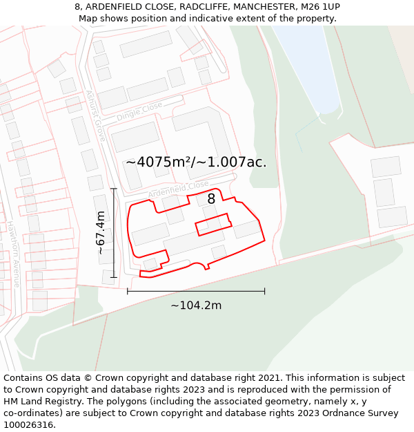 8, ARDENFIELD CLOSE, RADCLIFFE, MANCHESTER, M26 1UP: Plot and title map