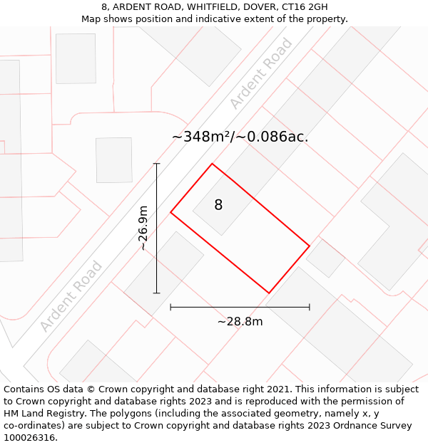 8, ARDENT ROAD, WHITFIELD, DOVER, CT16 2GH: Plot and title map