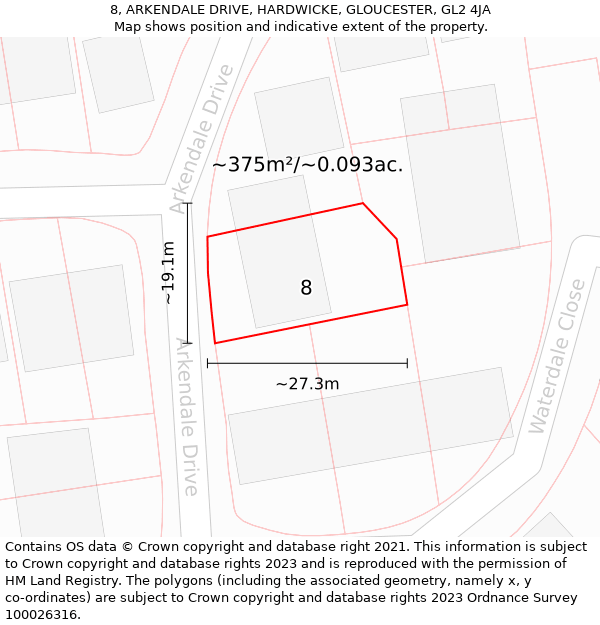 8, ARKENDALE DRIVE, HARDWICKE, GLOUCESTER, GL2 4JA: Plot and title map