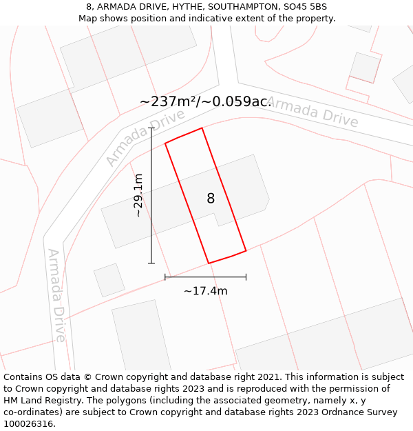 8, ARMADA DRIVE, HYTHE, SOUTHAMPTON, SO45 5BS: Plot and title map