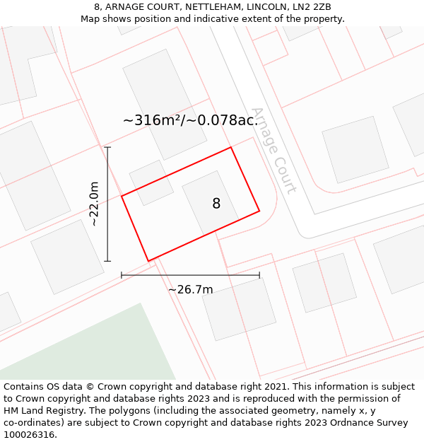 8, ARNAGE COURT, NETTLEHAM, LINCOLN, LN2 2ZB: Plot and title map