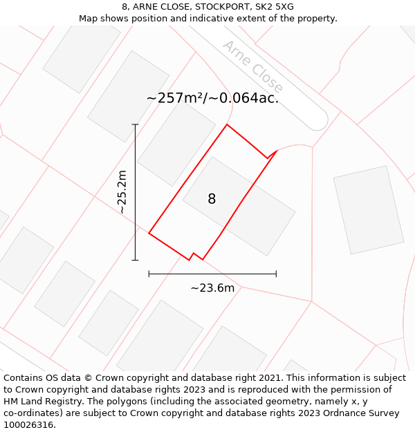 8, ARNE CLOSE, STOCKPORT, SK2 5XG: Plot and title map