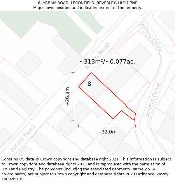 8, ARRAM ROAD, LECONFIELD, BEVERLEY, HU17 7NP: Plot and title map