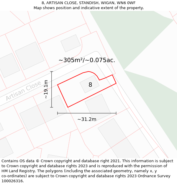 8, ARTISAN CLOSE, STANDISH, WIGAN, WN6 0WF: Plot and title map