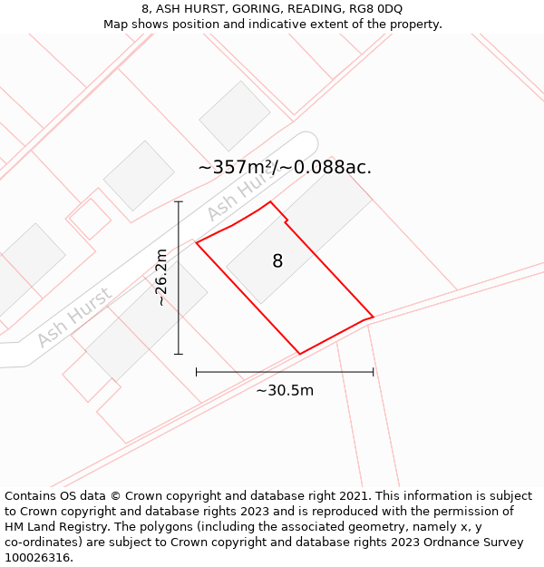 8, ASH HURST, GORING, READING, RG8 0DQ: Plot and title map