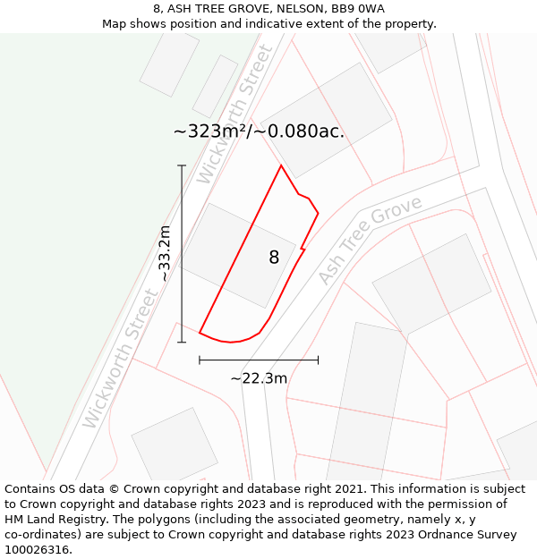 8, ASH TREE GROVE, NELSON, BB9 0WA: Plot and title map