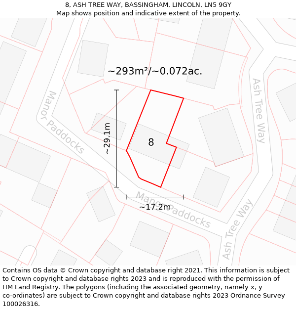 8, ASH TREE WAY, BASSINGHAM, LINCOLN, LN5 9GY: Plot and title map