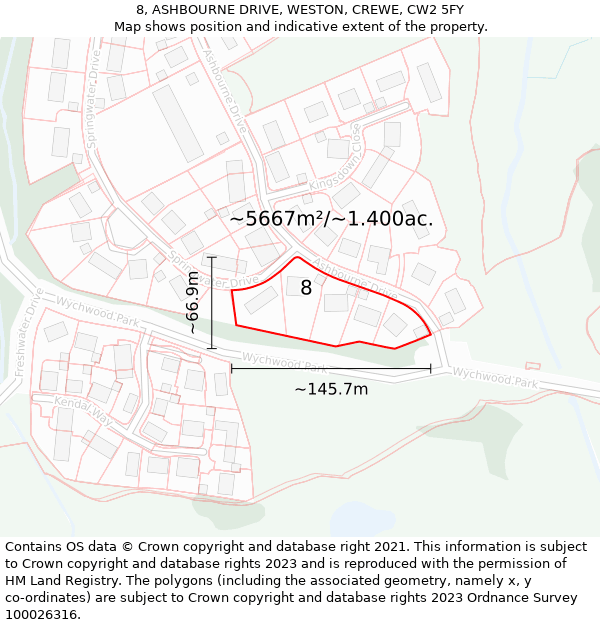 8, ASHBOURNE DRIVE, WESTON, CREWE, CW2 5FY: Plot and title map