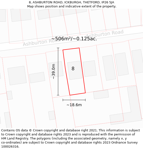 8, ASHBURTON ROAD, ICKBURGH, THETFORD, IP26 5JA: Plot and title map