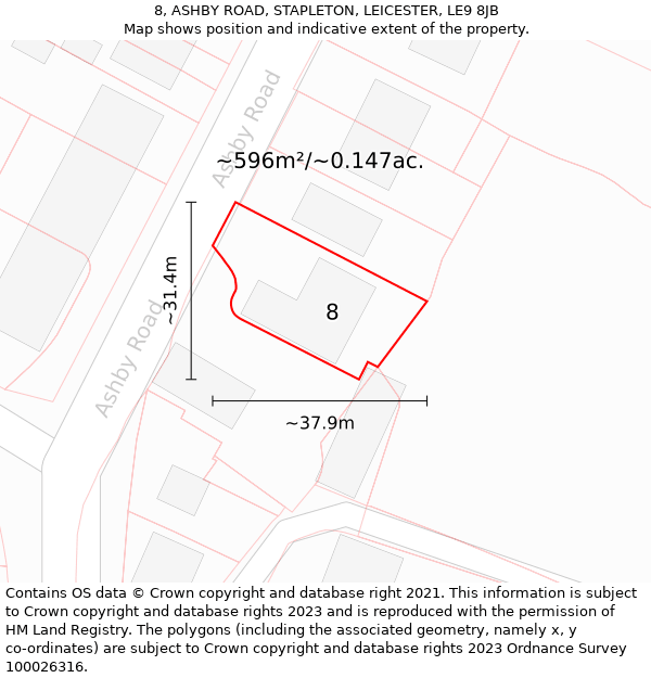 8, ASHBY ROAD, STAPLETON, LEICESTER, LE9 8JB: Plot and title map