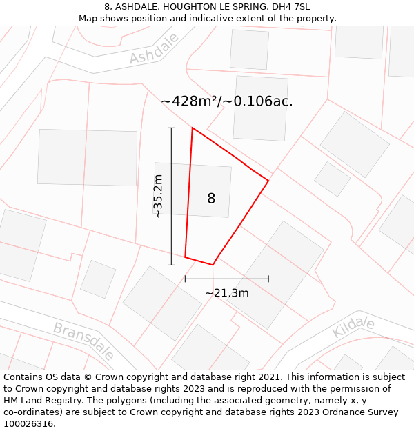 8, ASHDALE, HOUGHTON LE SPRING, DH4 7SL: Plot and title map