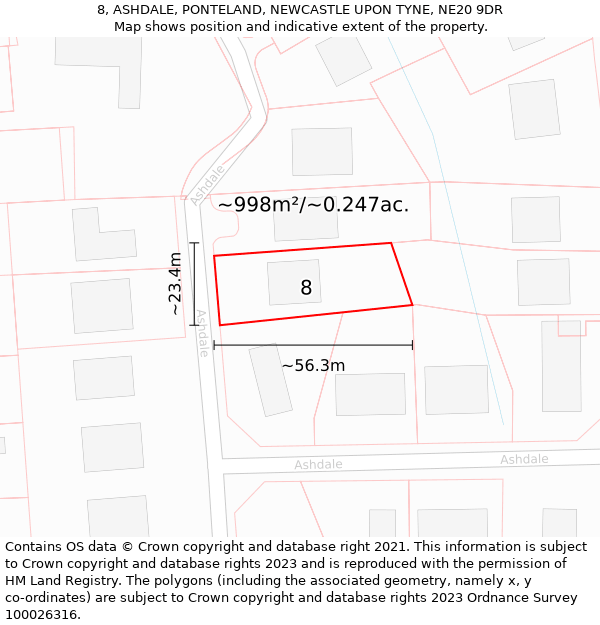 8, ASHDALE, PONTELAND, NEWCASTLE UPON TYNE, NE20 9DR: Plot and title map