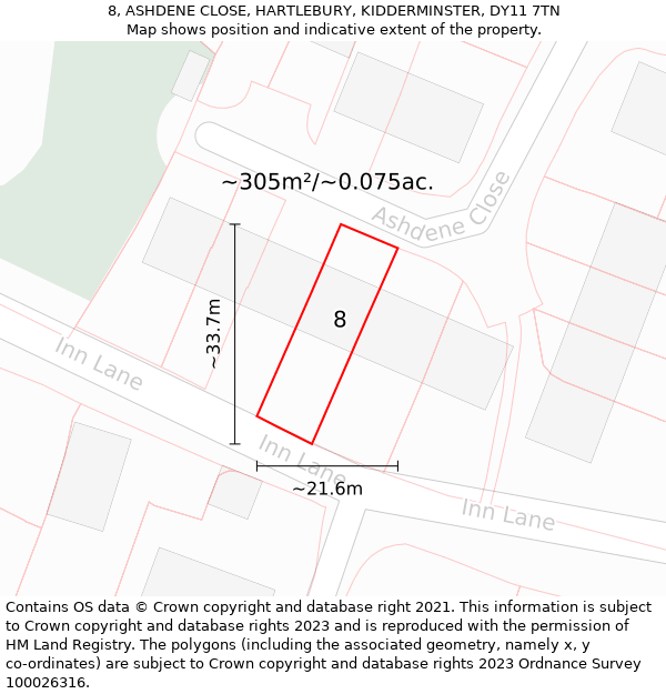 8, ASHDENE CLOSE, HARTLEBURY, KIDDERMINSTER, DY11 7TN: Plot and title map