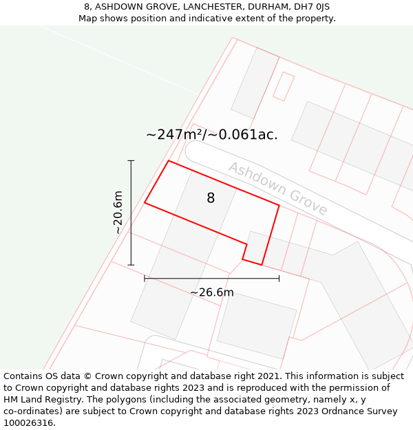 8, ASHDOWN GROVE, LANCHESTER, DURHAM, DH7 0JS: Plot and title map