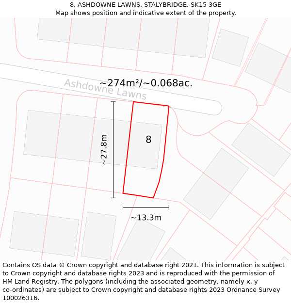 8, ASHDOWNE LAWNS, STALYBRIDGE, SK15 3GE: Plot and title map